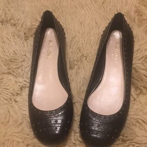 PRADA black leather studded ballet flats